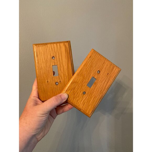 Wooden Oak Light Switch Plate Covers Set of 2 - Picture 1 of 3